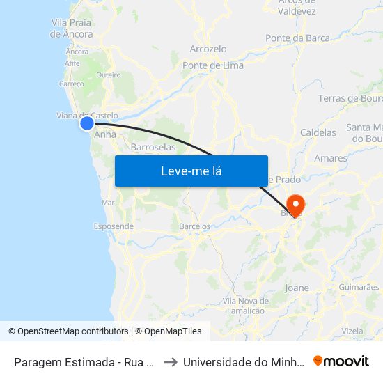 Paragem Estimada - Rua Alves Cerqueira, 65 to Universidade do Minho - Congregados map