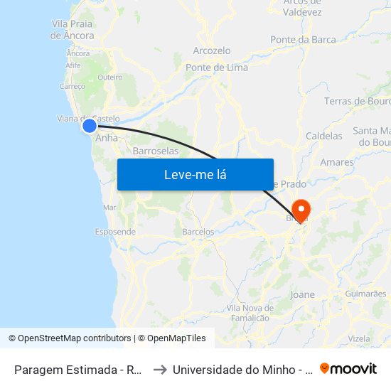 Paragem Estimada - Rua Grande, 14 to Universidade do Minho - Congregados map