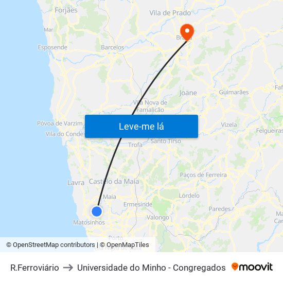 R.Ferroviário to Universidade do Minho - Congregados map