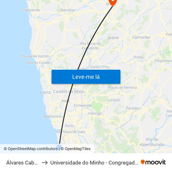 Álvares Cabral to Universidade do Minho - Congregados map