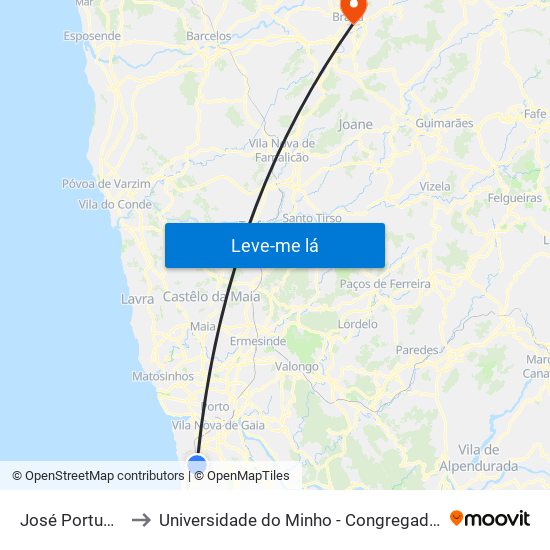 José Portugal to Universidade do Minho - Congregados map