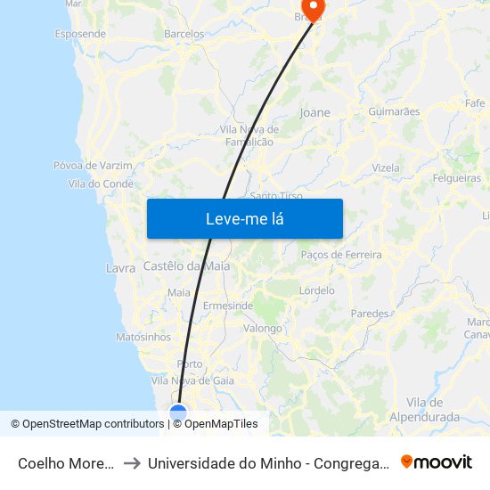 Coelho Moreira to Universidade do Minho - Congregados map