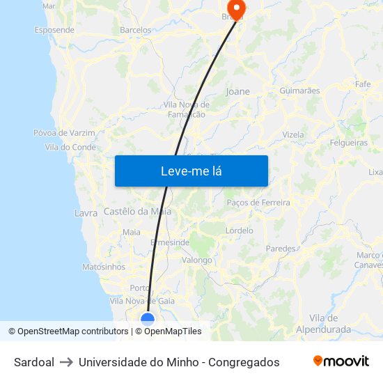 Sardoal to Universidade do Minho - Congregados map