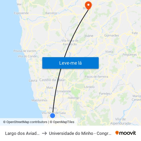 Largo dos Aviadores to Universidade do Minho - Congregados map