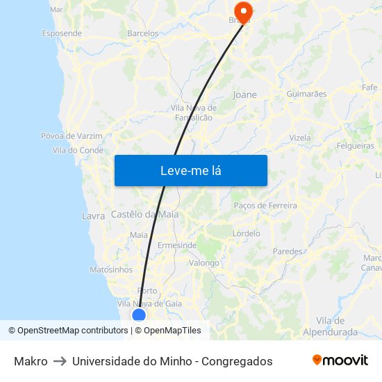 Makro to Universidade do Minho - Congregados map