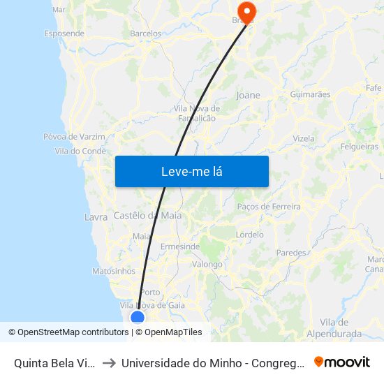 Quinta Bela Vista to Universidade do Minho - Congregados map