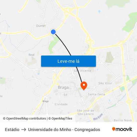 Estádio to Universidade do Minho - Congregados map