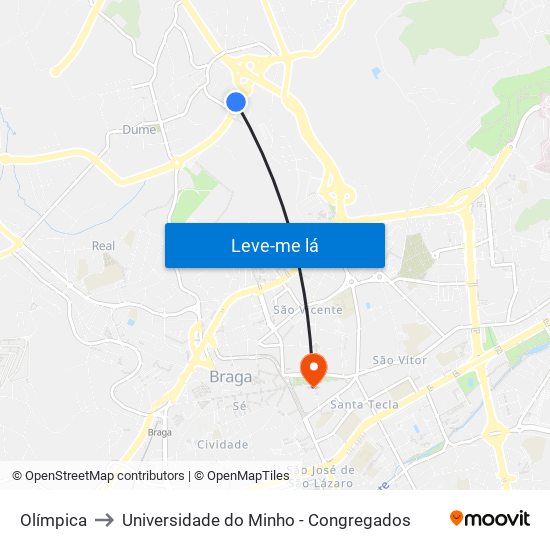 Olímpica to Universidade do Minho - Congregados map