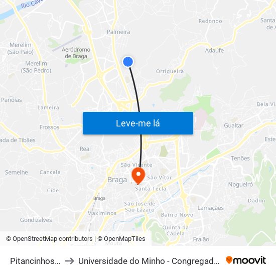 Pitancinhos Ii to Universidade do Minho - Congregados map