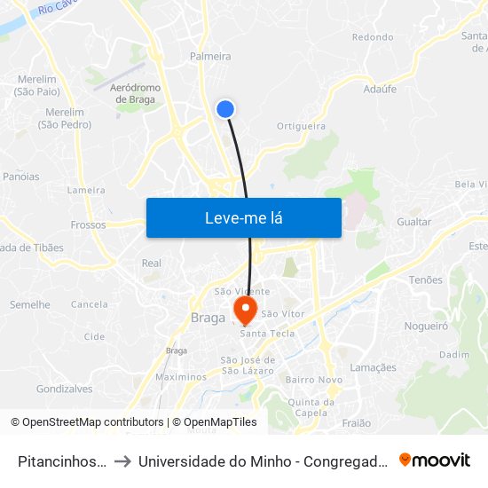 Pitancinhos Ii to Universidade do Minho - Congregados map