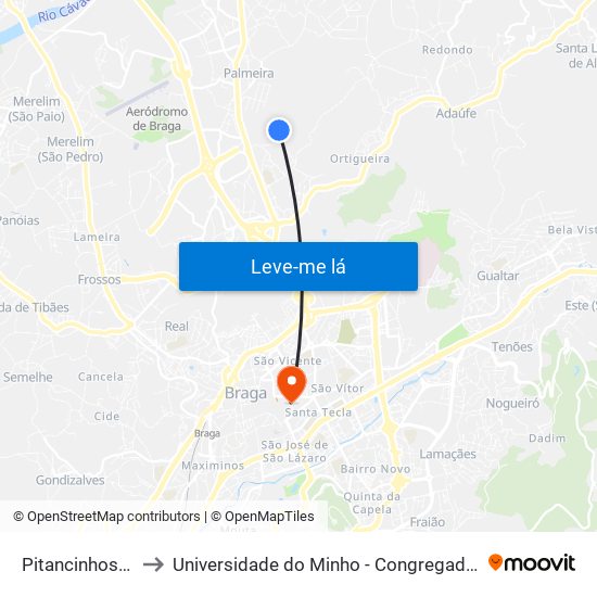 Pitancinhos Iii to Universidade do Minho - Congregados map