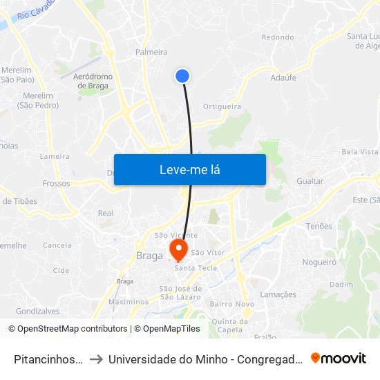 Pitancinhos V to Universidade do Minho - Congregados map