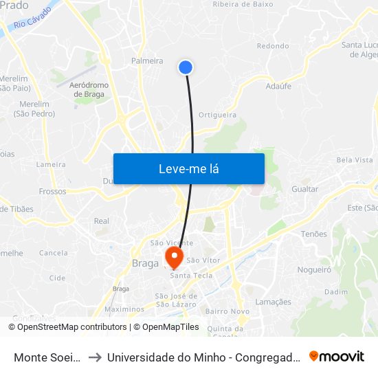 Monte Soeiro to Universidade do Minho - Congregados map