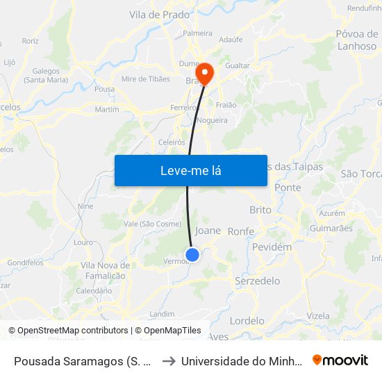 Pousada Saramagos (S. Martinho) | Ciclista to Universidade do Minho - Congregados map