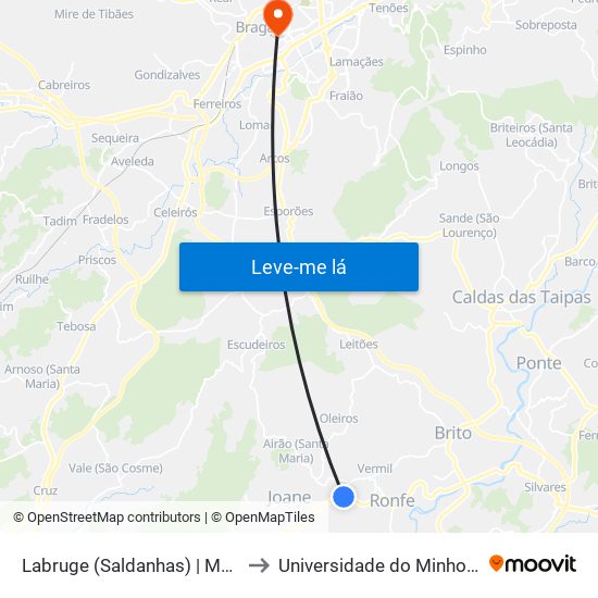 Labruge (Saldanhas) | Macieira (Labruge) to Universidade do Minho - Congregados map