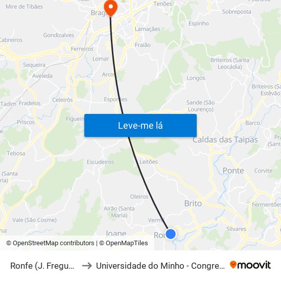 Ronfe (J. Freguesia) to Universidade do Minho - Congregados map