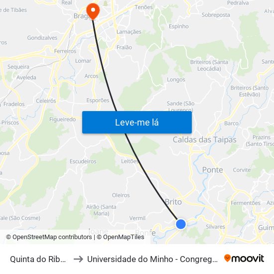 Quinta do Ribeiro to Universidade do Minho - Congregados map