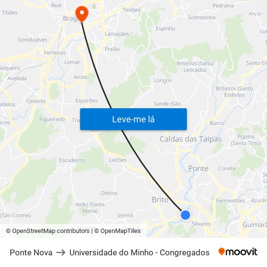 Ponte Nova to Universidade do Minho - Congregados map