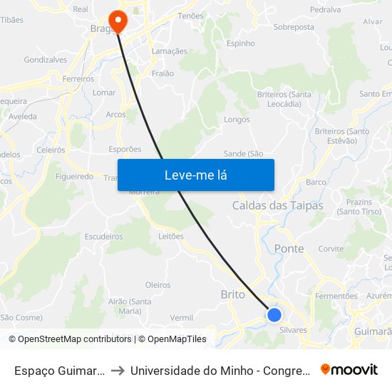 Espaço Guimarães to Universidade do Minho - Congregados map