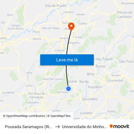 Pousada Saramagos (Riopele) | Correios to Universidade do Minho - Congregados map