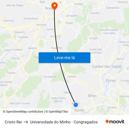 Cristo Rei to Universidade do Minho - Congregados map