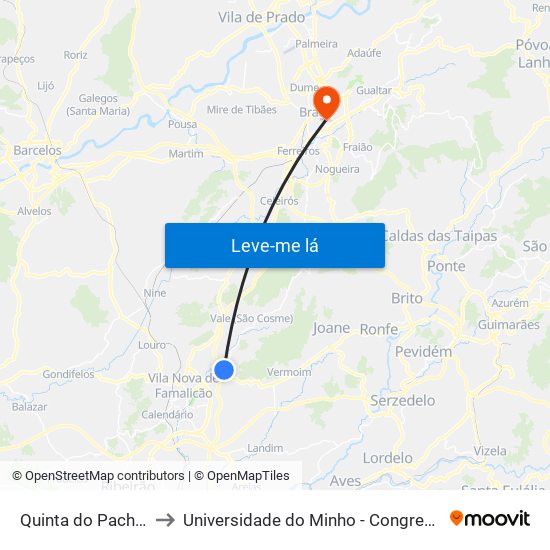 Quinta do Pacheco to Universidade do Minho - Congregados map