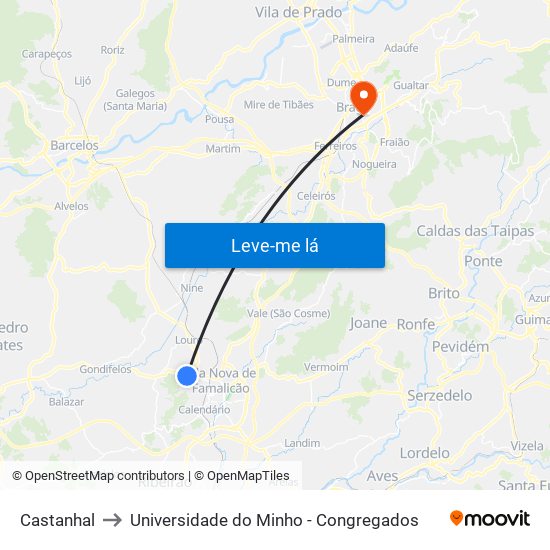 Castanhal to Universidade do Minho - Congregados map