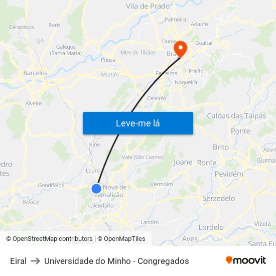 Eiral to Universidade do Minho - Congregados map