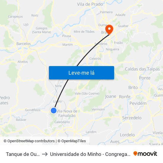 Tanque de Outiz to Universidade do Minho - Congregados map