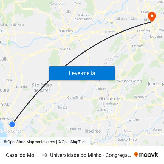 Casal do Monte to Universidade do Minho - Congregados map