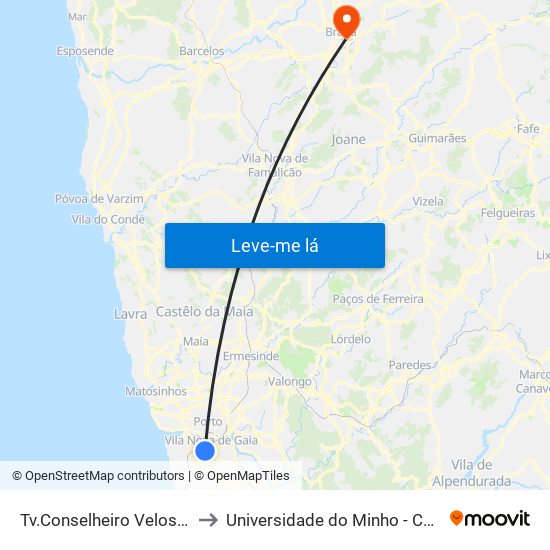 Tv.Conselheiro Veloso da Cruz to Universidade do Minho - Congregados map