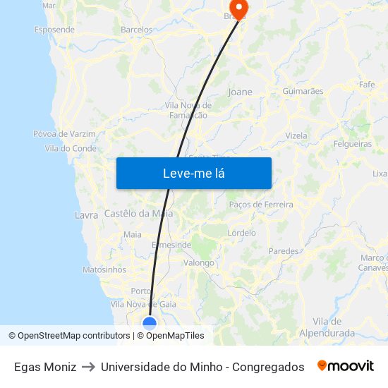 Egas Moniz to Universidade do Minho - Congregados map