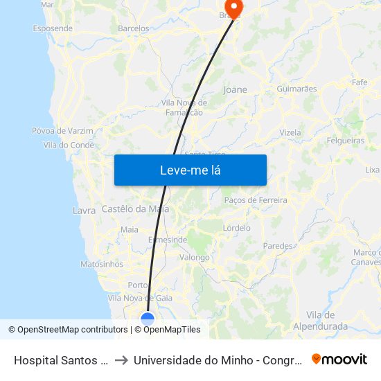 Hospital Santos Silva to Universidade do Minho - Congregados map
