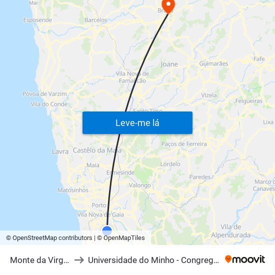 Monte da Virgem to Universidade do Minho - Congregados map