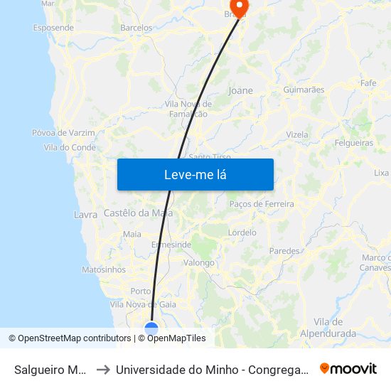 Salgueiro Maia to Universidade do Minho - Congregados map