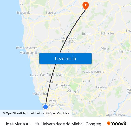 José Maria Alves to Universidade do Minho - Congregados map
