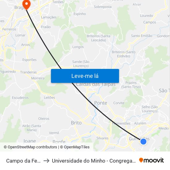 Campo da Feira to Universidade do Minho - Congregados map