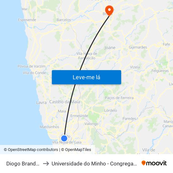 Diogo Brandão to Universidade do Minho - Congregados map