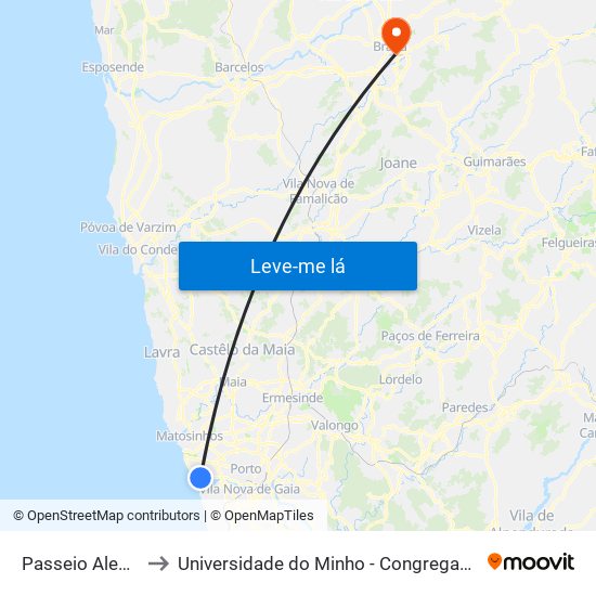 Passeio Alegre to Universidade do Minho - Congregados map