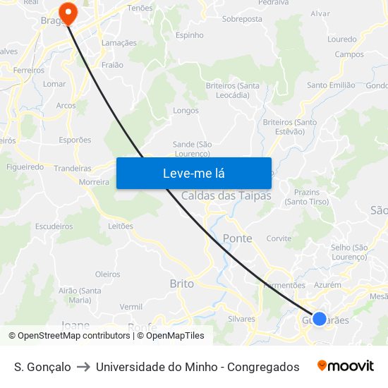 S. Gonçalo to Universidade do Minho - Congregados map