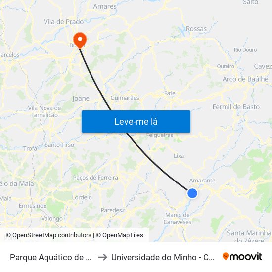 Parque Aquático de Amarante to Universidade do Minho - Congregados map