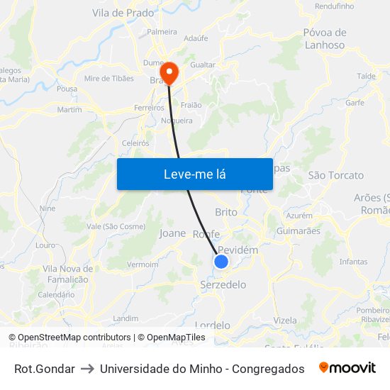 Rot.Gondar to Universidade do Minho - Congregados map