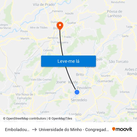 Emboladoura to Universidade do Minho - Congregados map