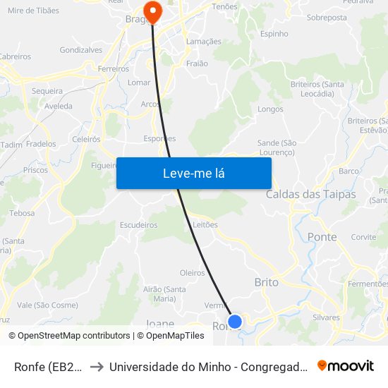 Ronfe (EB23) to Universidade do Minho - Congregados map