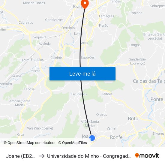 Joane (EB23) | Escola Bernardino Machado to Universidade do Minho - Congregados map