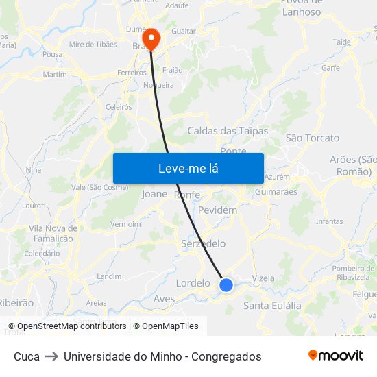 Cuca to Universidade do Minho - Congregados map