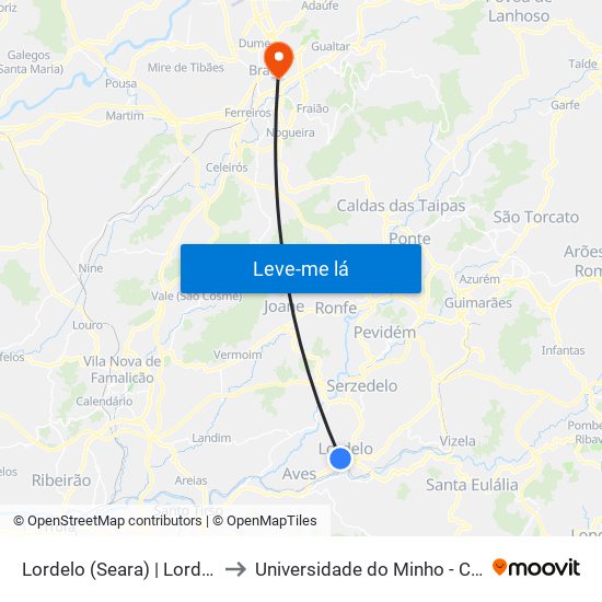 Lordelo (Seara) | Lordelo (Igreja) to Universidade do Minho - Congregados map