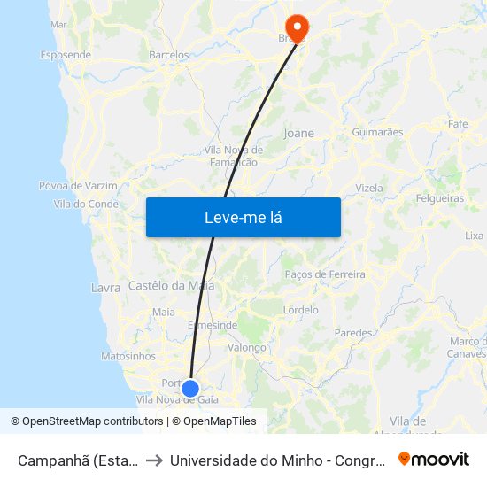Campanhã (Estação) to Universidade do Minho - Congregados map