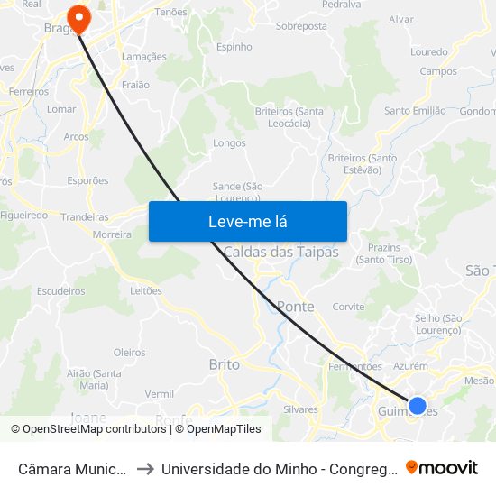 Câmara Municipal to Universidade do Minho - Congregados map