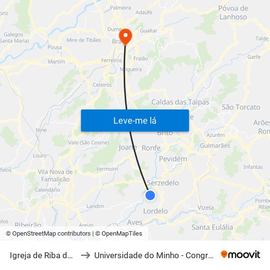 Igreja de Riba de Ave to Universidade do Minho - Congregados map
